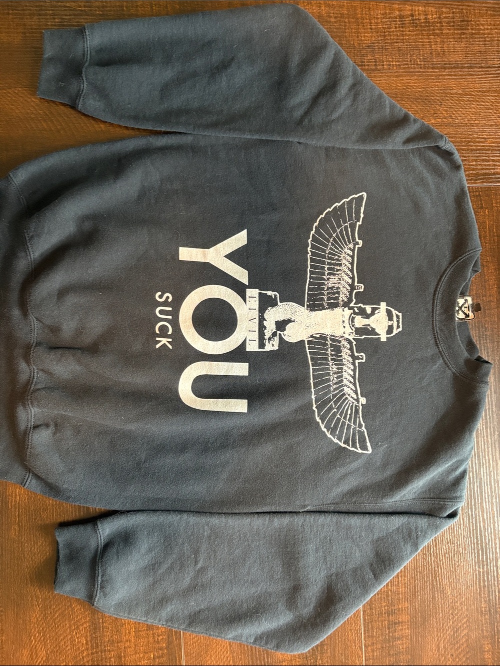 Black Crewneck Sweater with Bold Winged Graphic